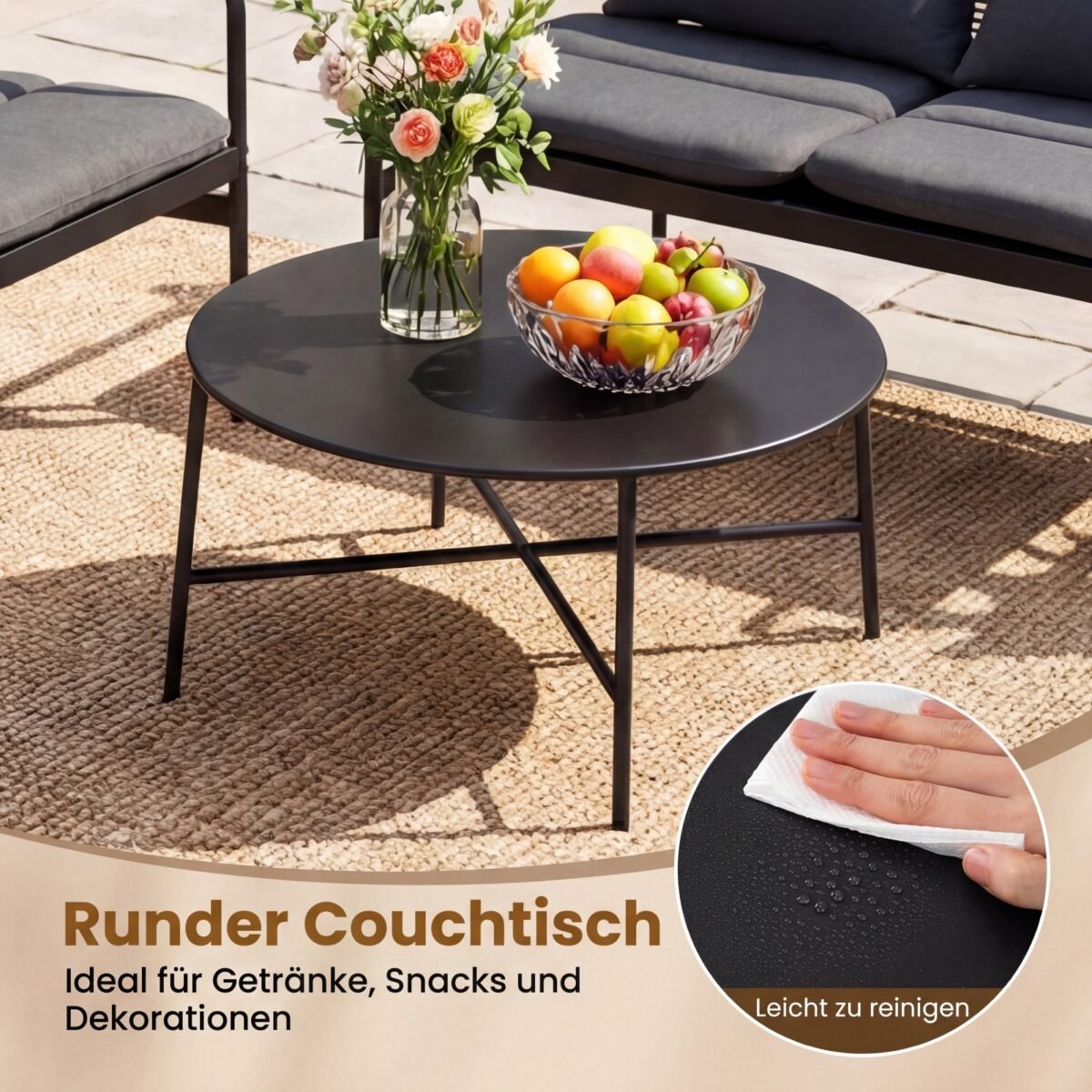 4 dalių sodo baldų komplektas iš PE ratano su kavos staliuku (Pilka) – Paveikslėlis 3