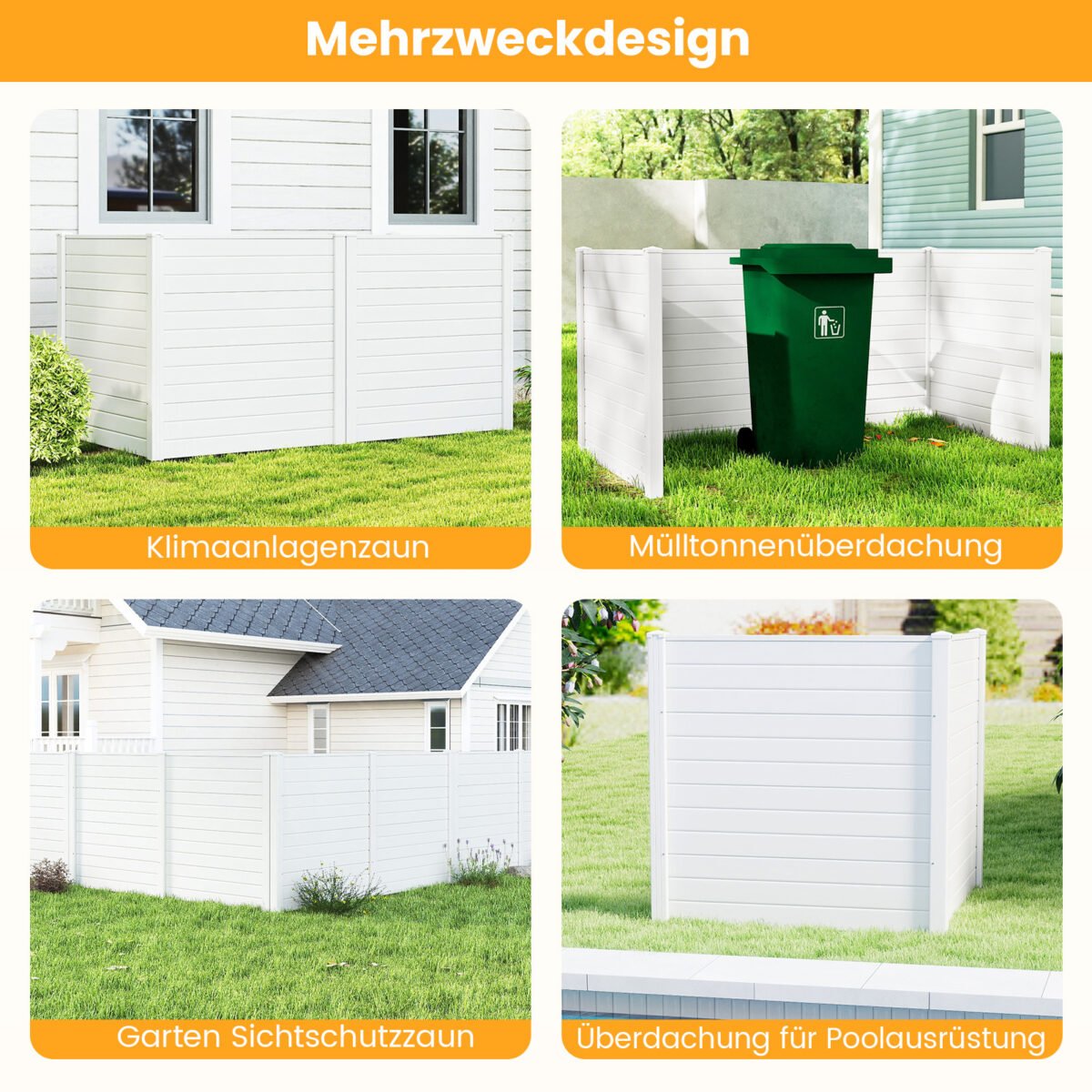 4 dalių dekoratyvinė privatumo tvora su cinkuotais metalo kuoleliais (Balta) – Paveikslėlis 3