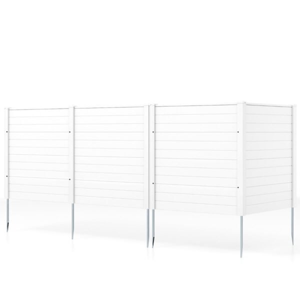 4 dalių dekoratyvinė privatumo tvora su cinkuotais metalo kuoleliais (Balta)