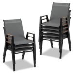 4 dalių komplektas sodo kėdžių su aukšta atrama ir kvėpuojančiu Teslin audiniu (Juoda)