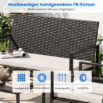 4 dalių lauko baldų komplektas: ratano krėslai dvivietė sofa ir staliukas su grūdinto stiklo stalviršiu (Smėlio)