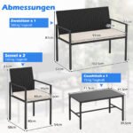 4 dalių lauko baldų komplektas: ratano krėslai dvivietė sofa ir staliukas su grūdinto stiklo stalviršiu (Smėlio) – Paveikslėlis 2