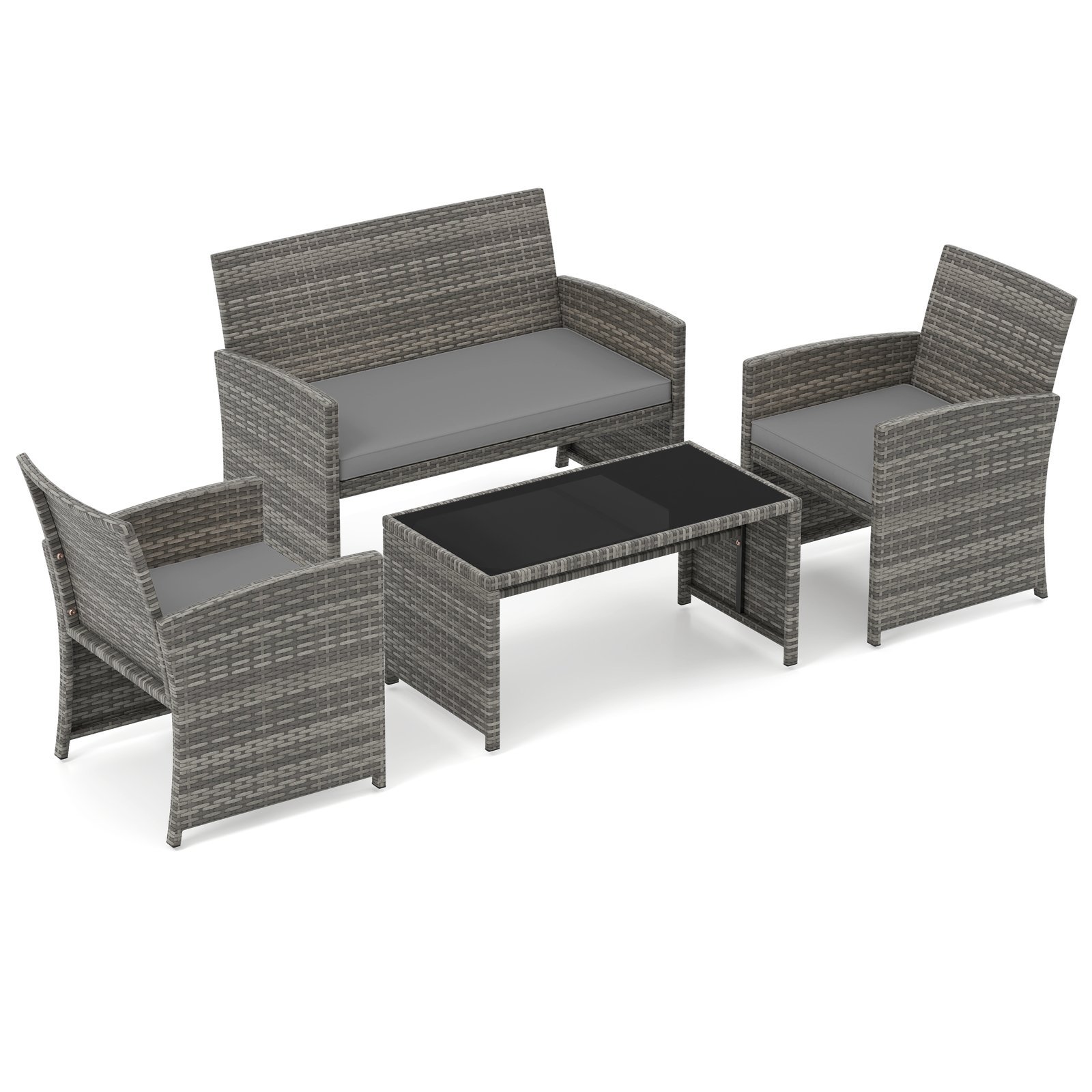 4 dalių lauko baldų komplektas su dviviete sofa ir kavos staliuku (Pilka)