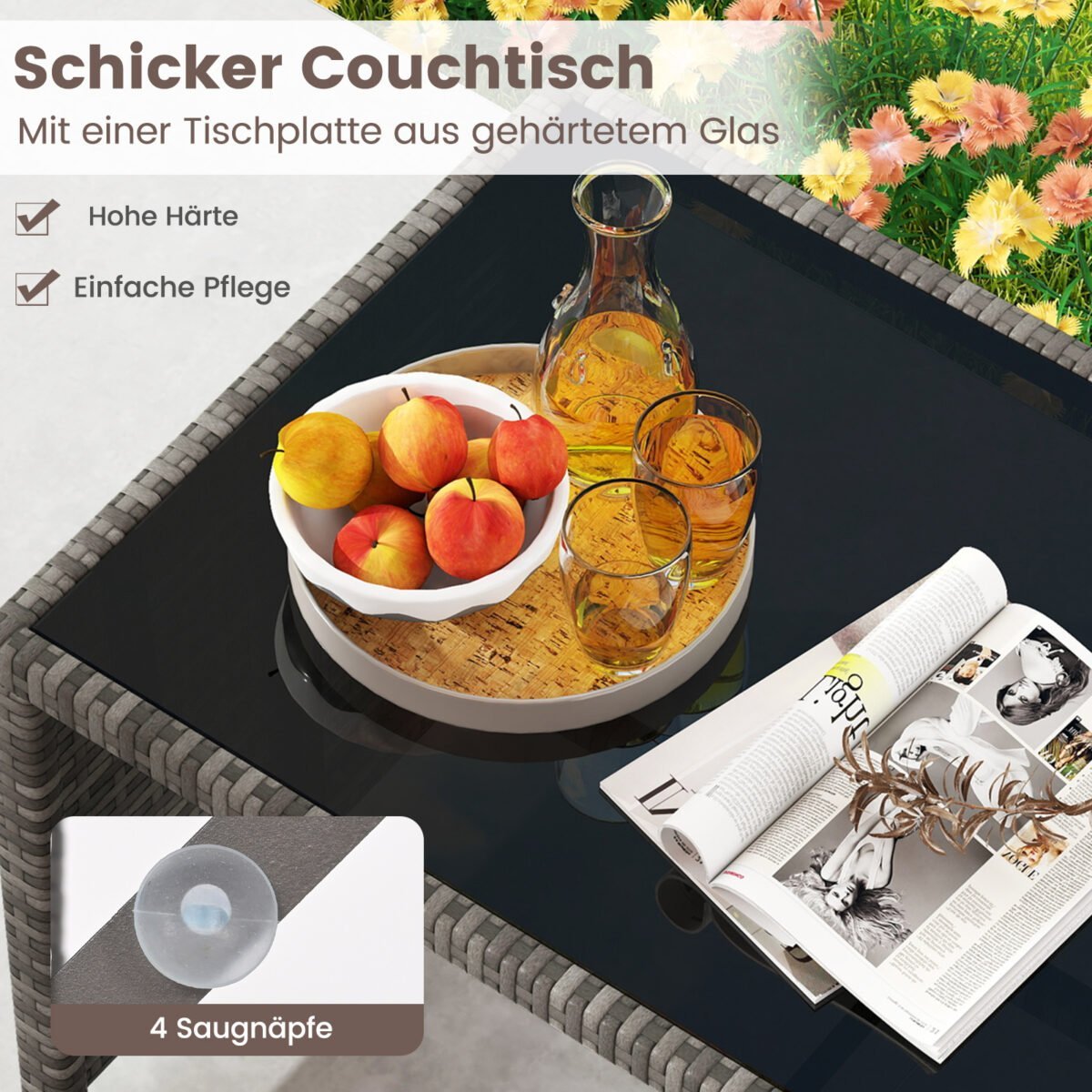 4 dalių pintų lauko baldų komplektas su dvisėde sofa 2 krėslais ir staliuku (Smėlio)