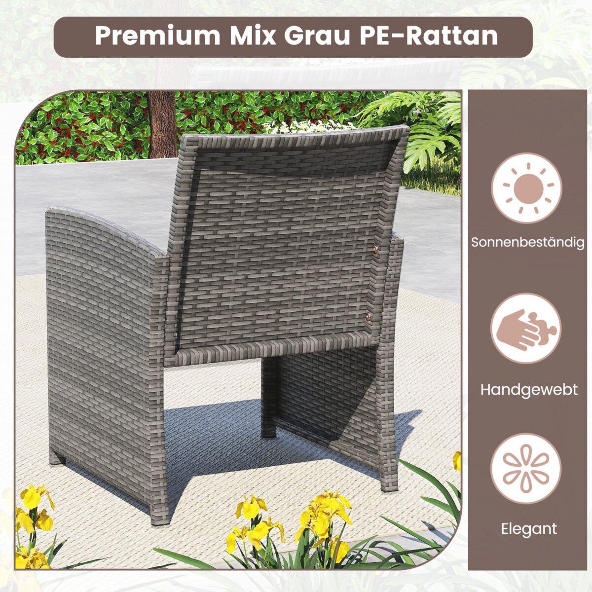 4 dalių pintų lauko baldų komplektas su dvisėde sofa 2 krėslais ir staliuku (Smėlio) – Paveikslėlis 3