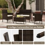 4 dalių rataninis sodo baldų komplektas su dviviete sofa krėslais ir stiklinio paviršiaus staliuku (Ruda) – Paveikslėlis 4