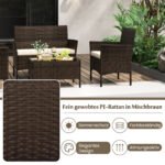 4 dalių rataninis sodo baldų komplektas su dviviete sofa krėslais ir stiklinio paviršiaus staliuku (Ruda) – Paveikslėlis 5