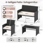 4 dalių ratano lauko baldų komplektas su dviviete sofa ir stiklo staliuku (Smėlio spalva) – Paveikslėlis 2