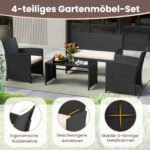 4 dalių ratano lauko baldų komplektas su dviviete sofa ir stiklo staliuku (Smėlio spalva) – Paveikslėlis 4