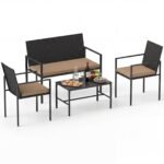4 dalių ratano lauko baldų komplektas su stalu (Ruda)