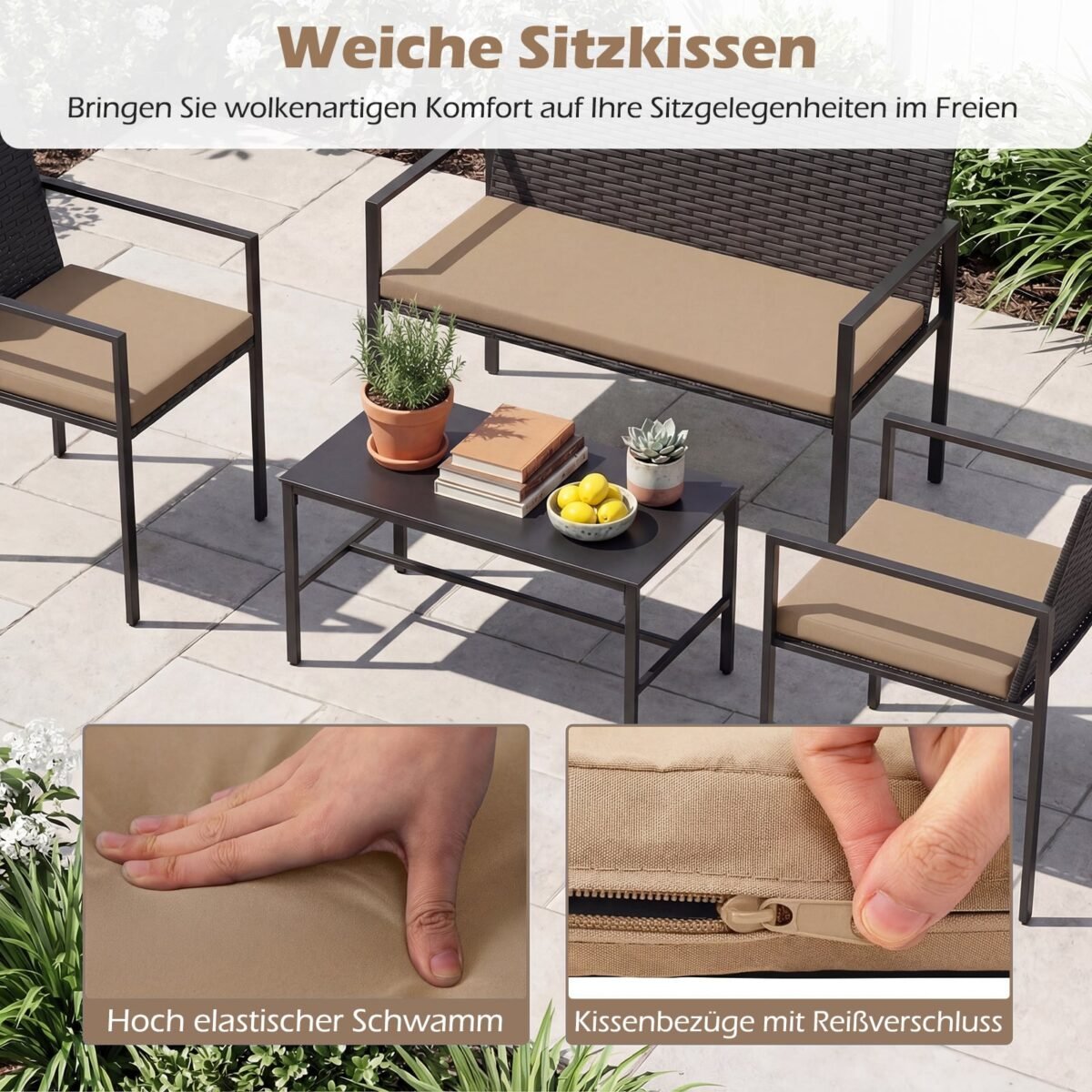 4 dalių ratano lauko baldų komplektas su stalu (Ruda) – Paveikslėlis 4