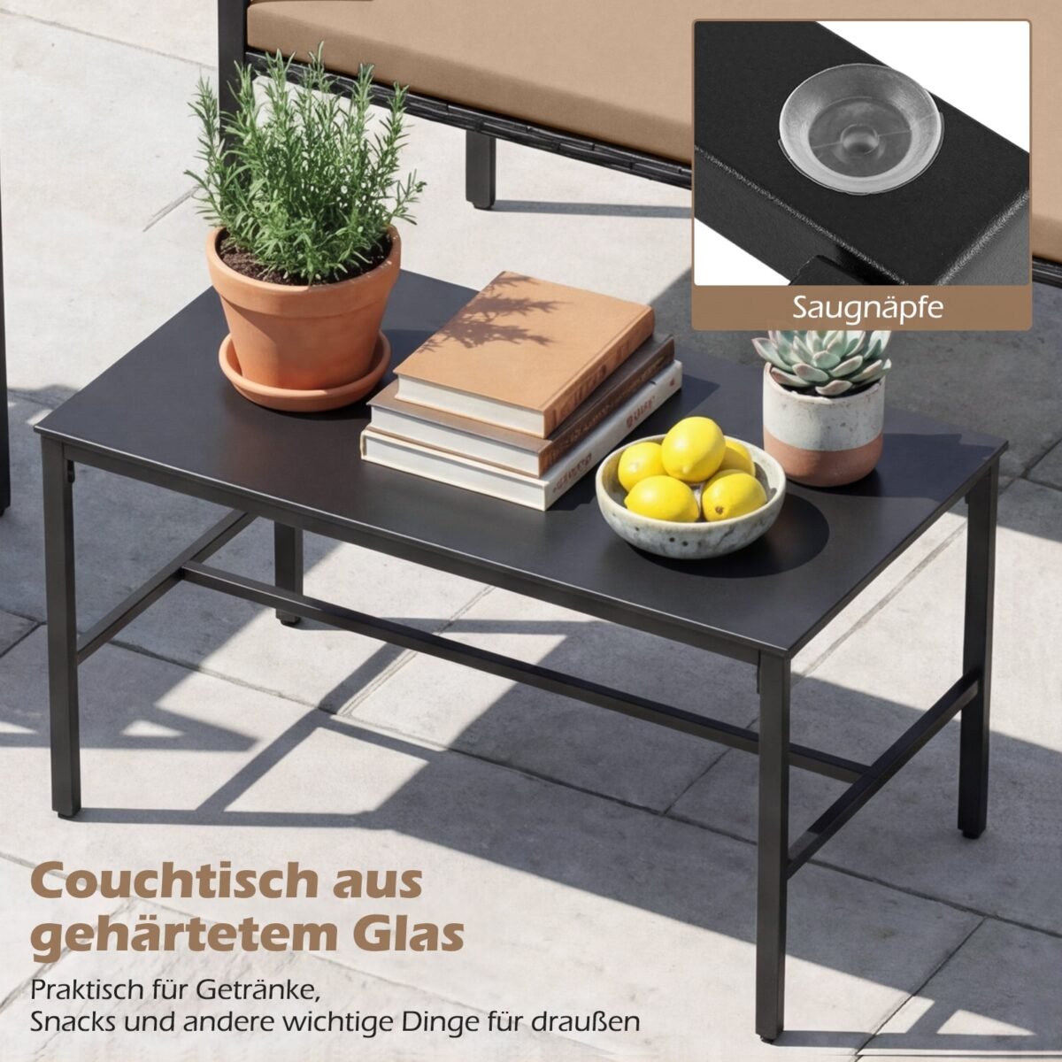 4 dalių ratano lauko baldų komplektas su stalu (Ruda) – Paveikslėlis 5