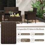 4 dalių ratano sodo baldų komplektas su stiklo stalviršiu (Juoda) – Paveikslėlis 4