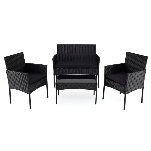 4 dalių ratano lauko baldų komplektas su stiklo stalviršiu (Juoda)