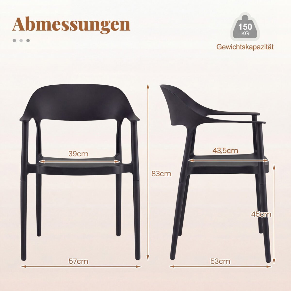 4 dalių rinkinys valgomojo kėdės su porankiais atsparios orams sukraunamos (Juoda) – Paveikslėlis 2