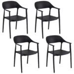 4 dalių rinkinys valgomojo kėdės su porankiais atsparios orams sukraunamos (Juoda)