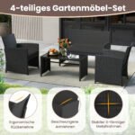 4 dalių rotango lauko baldų komplektas su sofa ir kavos staliuku (Juoda) – Paveikslėlis 2