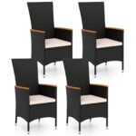 4 dalių rotango sodo kėdžių komplektas su sėdynės pagalvėlėmis ir aukštu atlošu (Smėlio)