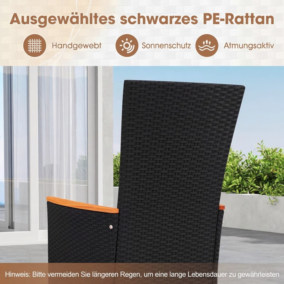 4 dalių rotango sodo kėdžių komplektas su sėdynės pagalvėlėmis ir aukštu atlošu (Smėlio) – Paveikslėlis 3