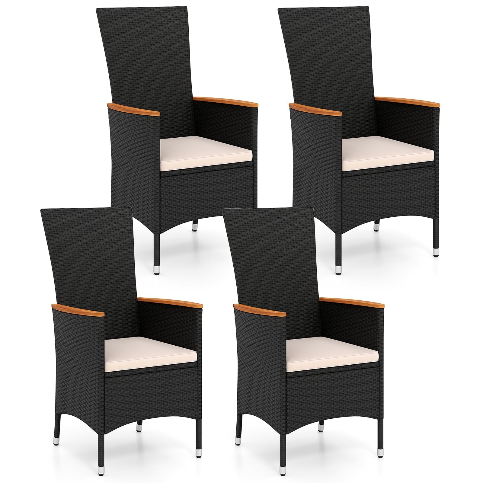 4 dalių rotango sodo kėdžių komplektas su sėdynės pagalvėlėmis ir aukštu atlošu (Smėlio)