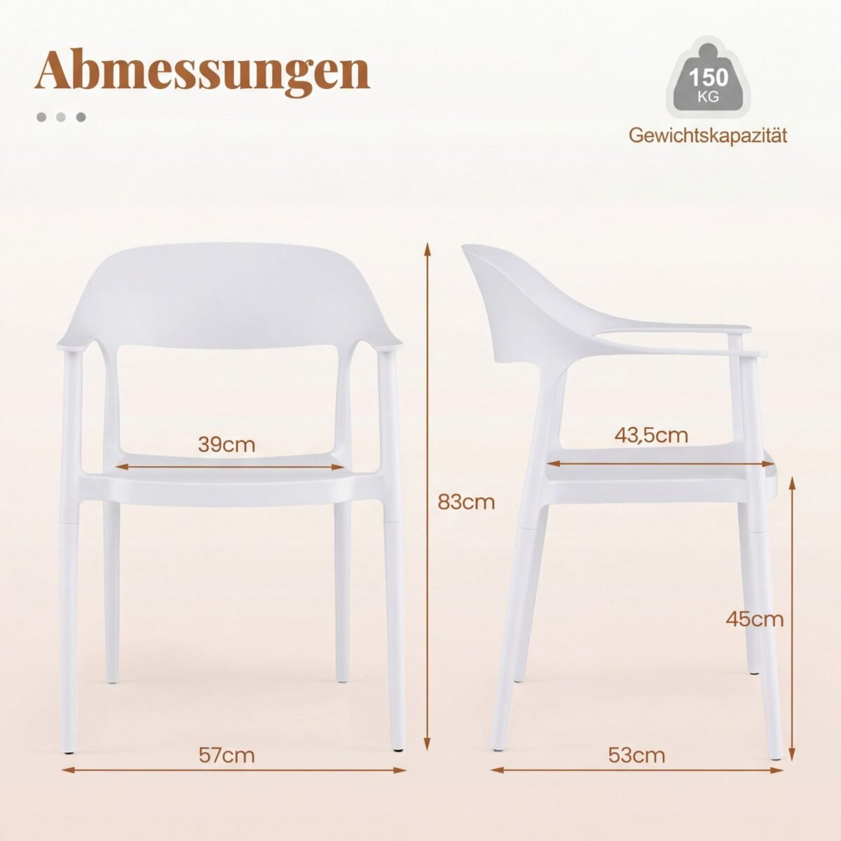 4 dalių valgomojo kėdžių rinkinys su porankiais atsparus oro sąlygoms ir sukraunamas (Balta) – Paveikslėlis 2