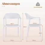 4 dalių valgomojo kėdžių rinkinys su porankiais atsparus oro sąlygoms ir sukraunamas (Balta) – Paveikslėlis 2