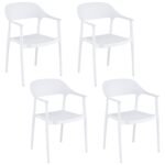 4 dalių valgomojo kėdžių rinkinys su porankiais atsparus oro sąlygoms ir sukraunamas (Balta)