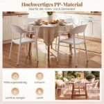 4 dalių valgomojo kėdžių rinkinys su porankiais atsparus oro sąlygoms ir sukraunamas (Balta) – Paveikslėlis 3