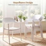 4 dalių valgomojo kėdžių rinkinys su porankiais atsparus oro sąlygoms ir sukraunamas (Balta) – Paveikslėlis 5