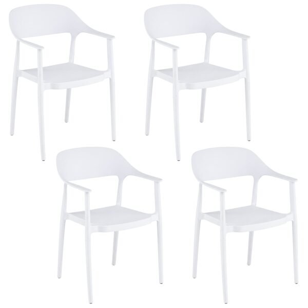 4 dalių valgomojo kėdžių rinkinys su porankiais atsparus oro sąlygoms ir sukraunamas (Balta)