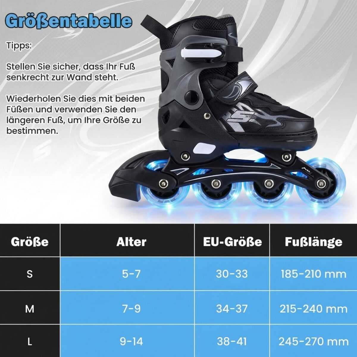 4 padėčių reguliuojami vaikiški riedučiai su šviečiančiais ratukais (EU): 30-33 (Pilka) – Paveikslėlis 2