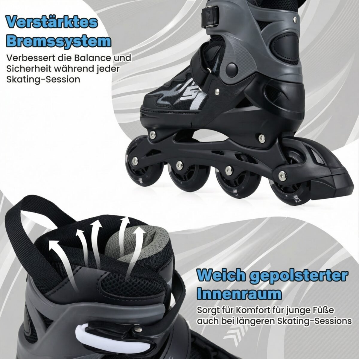 4 padėčių reguliuojami vaikiški riedučiai su šviečiančiais ratukais (EU): 30-33 (Pilka) – Paveikslėlis 5