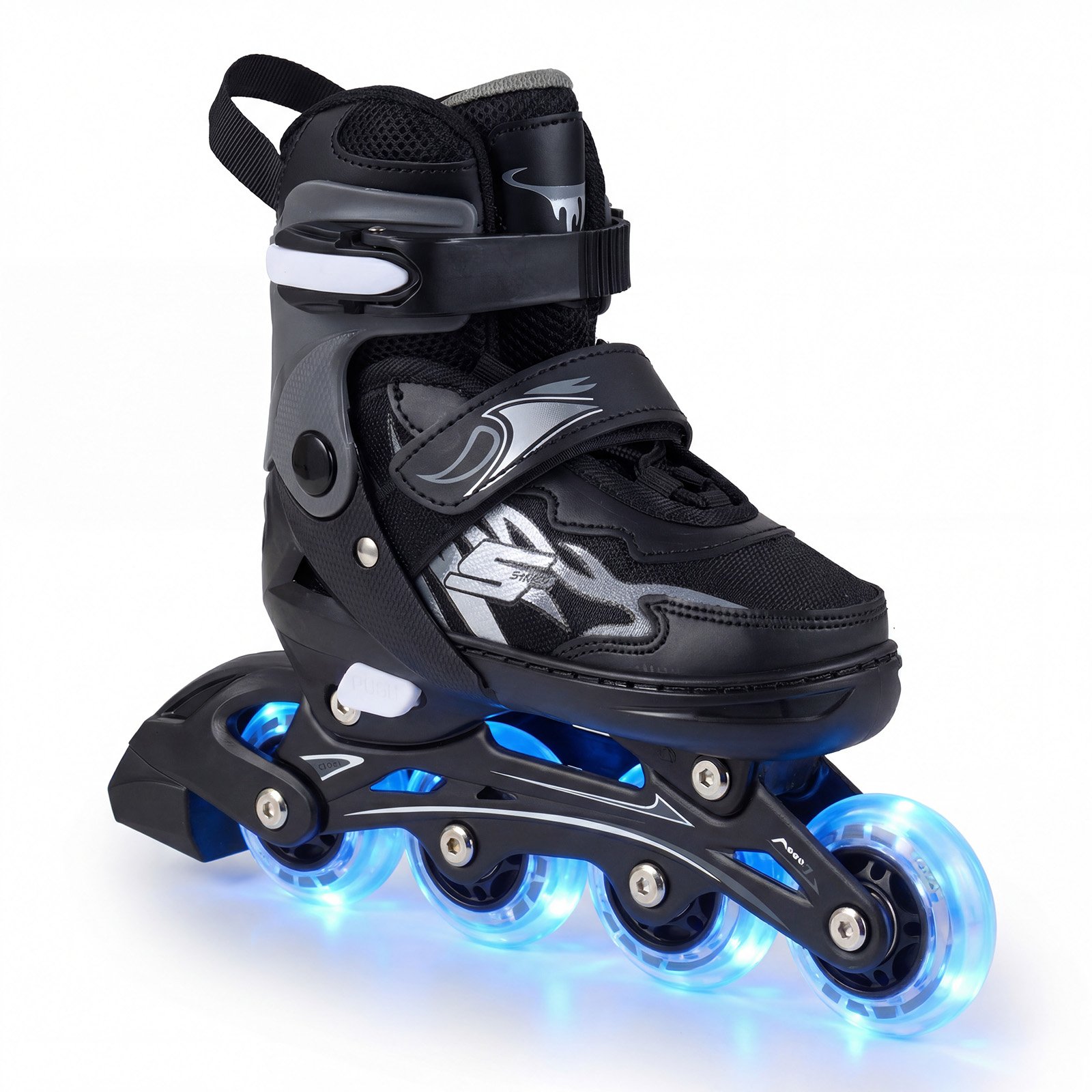 4 padėčių reguliuojami vaikiški riedučiai su šviečiančiais ratukais (Pilka)