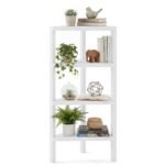 4 pakopų kampinė lentyna su atviromis grotelinėmis lentynomis (Balta)