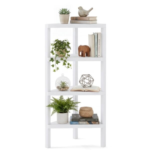 4 pakopų kampinė lentyna su atviromis grotelinėmis lentynomis (Balta)