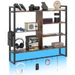 Pakabinama sieninė lentyna su išmaniuoju RGB-LED apšvietimu (Kaimiška ruda)