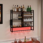 6 aukštų Pakabinama Sieninė Lentyna su Išmaniuoju RGB-LED Apšvietimu (Kaimiška ruda)