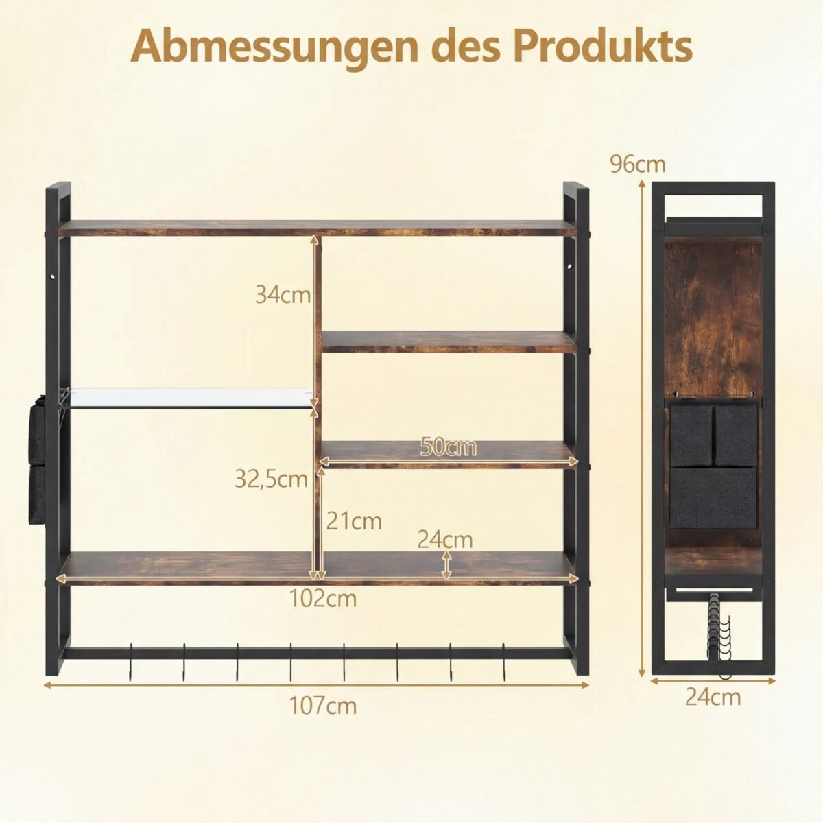 Pakabinama sieninė lentyna su išmaniuoju RGB-LED apšvietimu (Kaimiška ruda) – Paveikslėlis 5