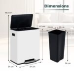 Nerūdijančio plieno šiukšliadėžė su pedalu ir atliekų rūšiavimo funkcija 60L (Balta) – Paveikslėlis 2