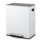 60L nerūdijančio plieno šiukšliadėžė su pedalu ir atliekų rūšiavimo funkcija (Balta)