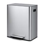 60L nerūdijančio plieno šiukšliadėžė su pedalu ir dviem skyriais (Sidabrinė)