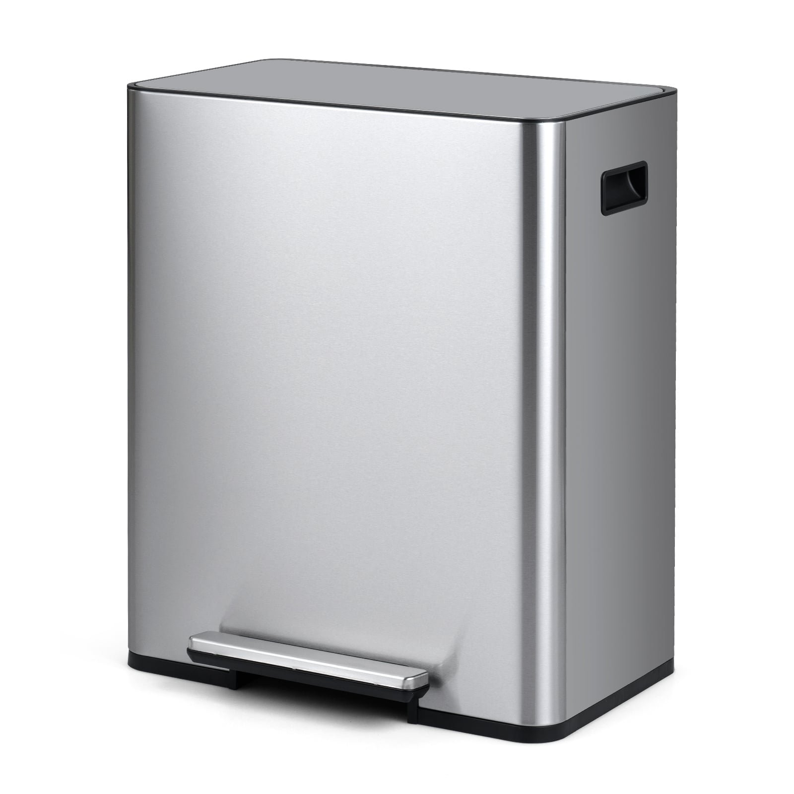 60L nerūdijančio plieno šiukšliadėžė su pedalu ir dviem skyriais (Sidabrinė)