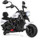 6V Vaikų Elektrinis Motociklas su Muzika ir Atraminiais Ratukais (Balta)