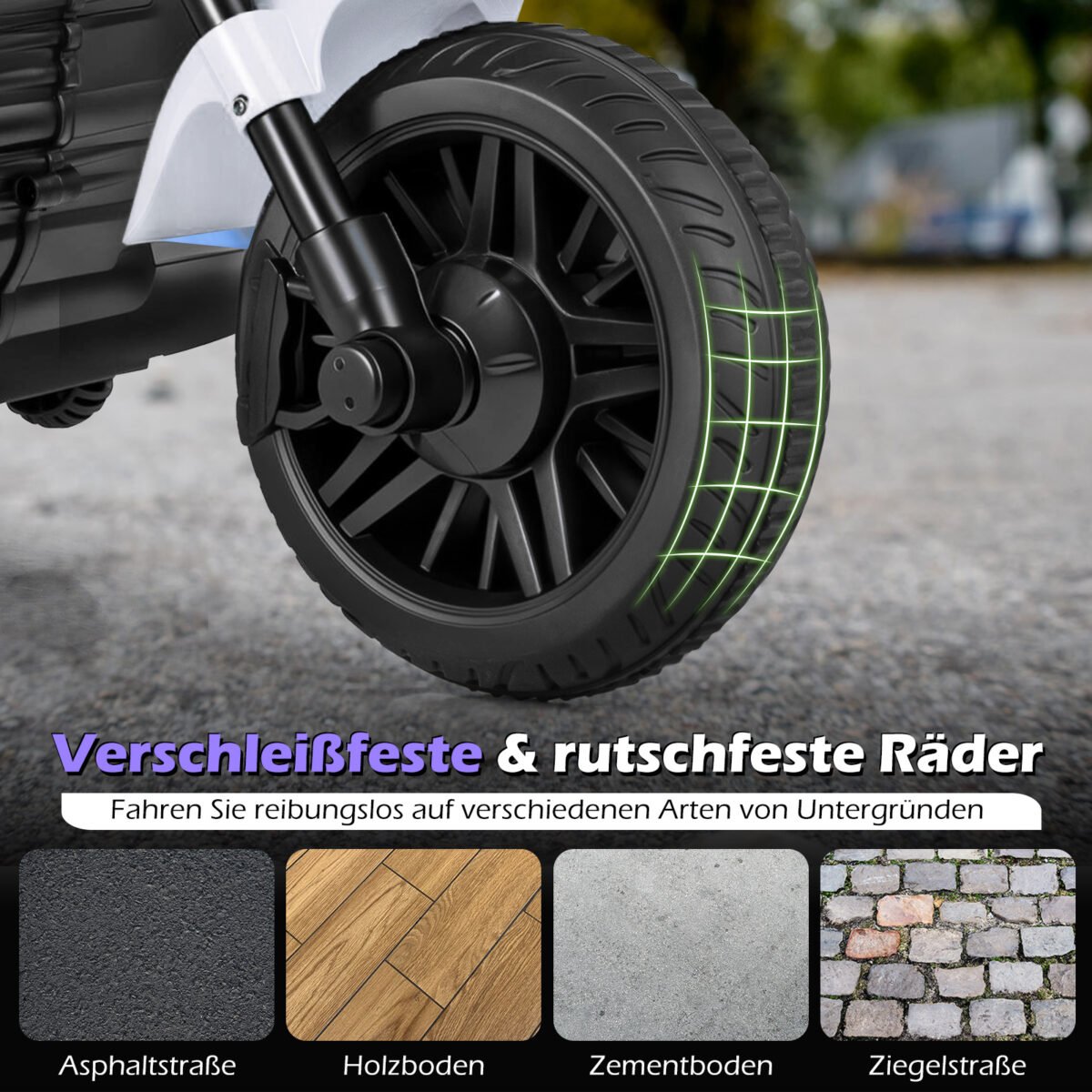 Vaikų elektrinis motociklas su muzika ir atraminiais ratukais 6V (Balta) – Paveikslėlis 3