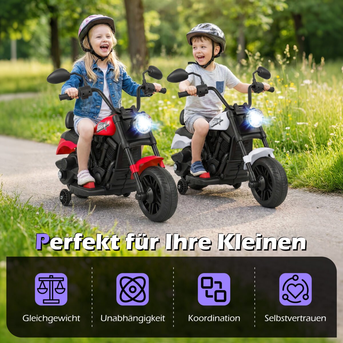 Vaikų elektrinis motociklas su muzika ir atraminiais ratukais 6V (Balta) – Paveikslėlis 4