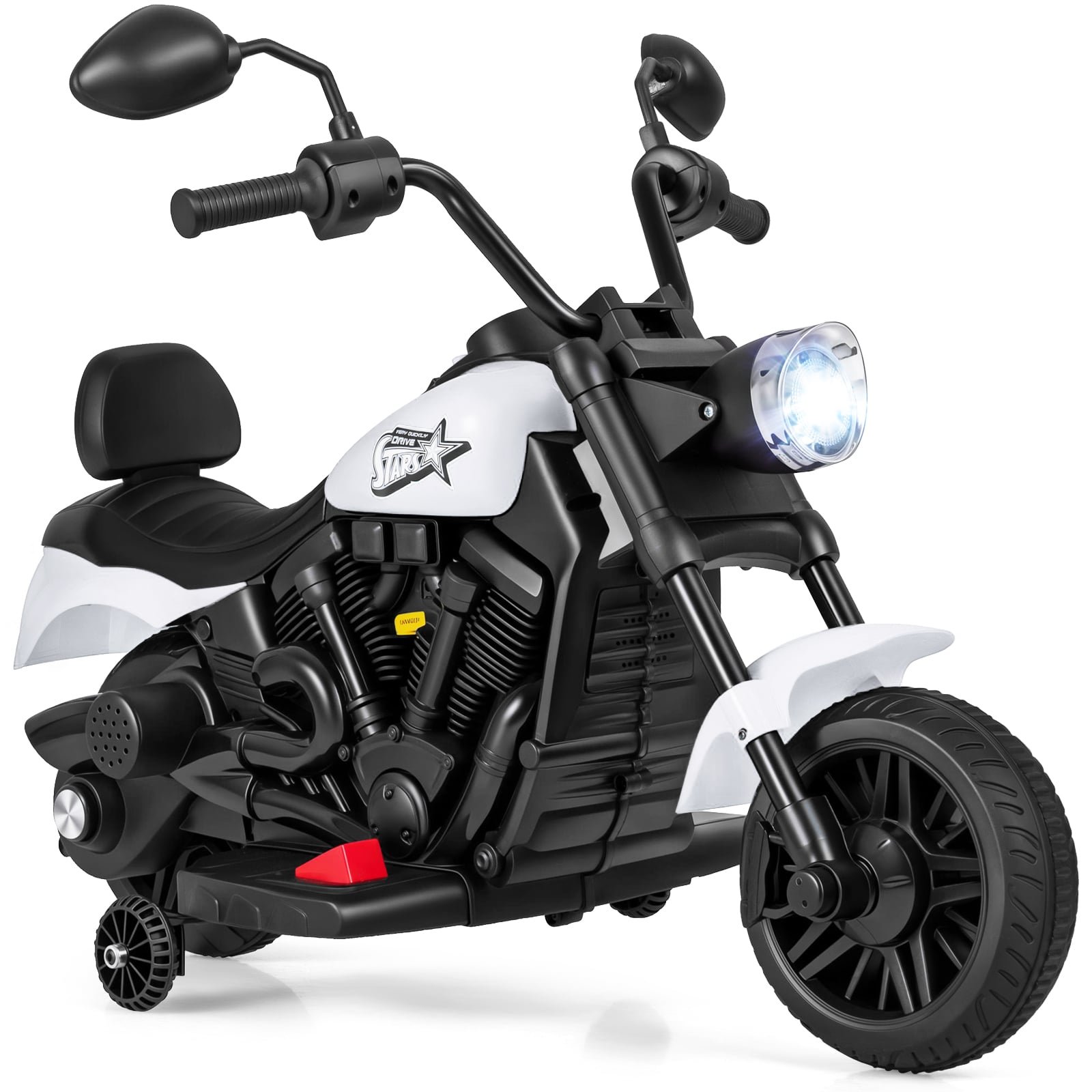 6V Vaikų Elektrinis Motociklas su Muzika ir Atraminiais Ratukais (Balta)