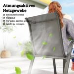 7 dalių lauko baldų komplektas: Stalas su 6 kvėpuojančiomis sukraunamomis kėdėmis