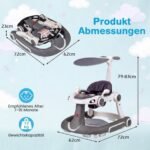 7-in-1 daugiafunkcė kūdikių vaikštynė su reguliuojamu aukščiu ir greičiu (Pilka) – Paveikslėlis 2