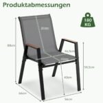 8 dalių sukraunamų sodo kėdžių komplektas su aukštu atlošu ir kvėpuojančiu Teslin audiniu (Pilka) – Paveikslėlis 2