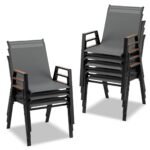 8 dalių sukraunamų sodo kėdžių komplektas su aukštu atlošu ir kvėpuojančiu Teslin audiniu (Pilka)